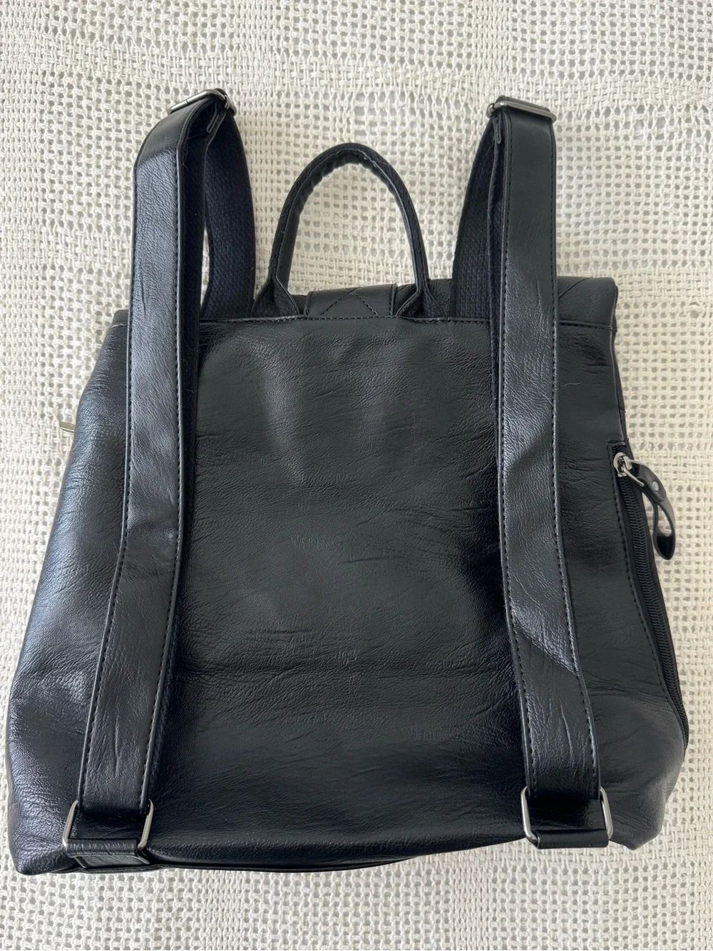 Quilted Black Leather-Effect Backpack with Front Clasp